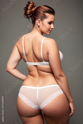 Curve redhead woman plus size model in lingerie. Generative AI