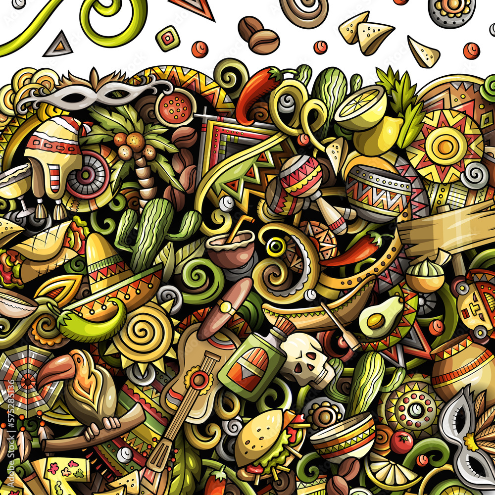 Obraz premium Latin America detailed cartoon border illustration