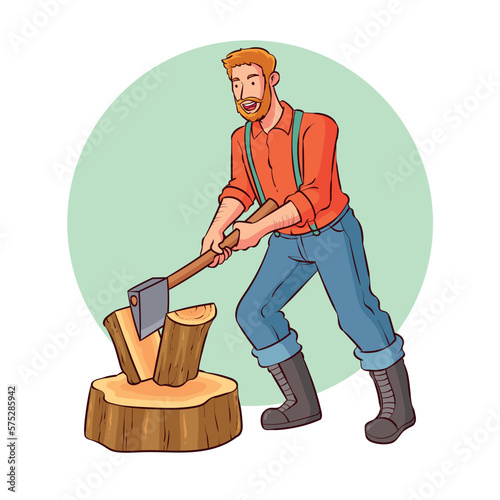 a woodcutter is chopping wood