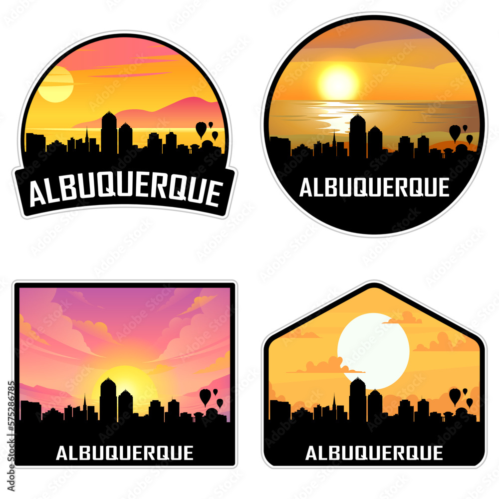 Albuquerque New Mexico USA Skyline Silhouette Retro Vintage Sunset Albuquerque Lover Travel Souvenir Sticker Vector Illustration SVG EPS AI
