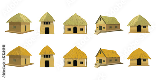 African style traditional house collection, bungalow with thatched roof vector illustration.