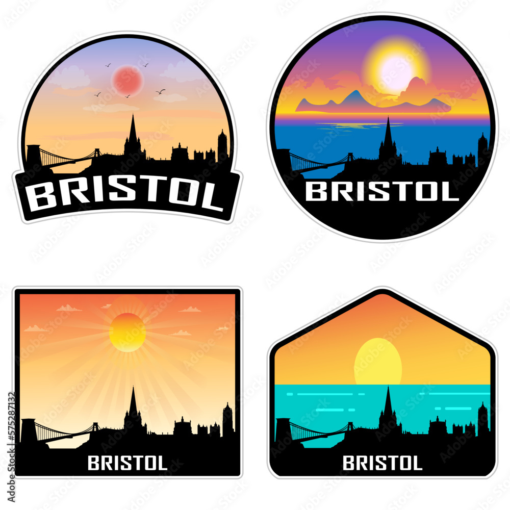 Bristol England Skyline Silhouette Retro Vintage Sunset Bristol Lover Travel Souvenir Sticker Vector Illustration SVG EPS AI