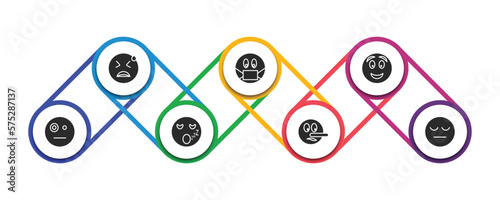 emoji filled icons with infographic template. glyph icons such as desperate emoji, sick emoji, excited sceptic sleeping liar tired vector.