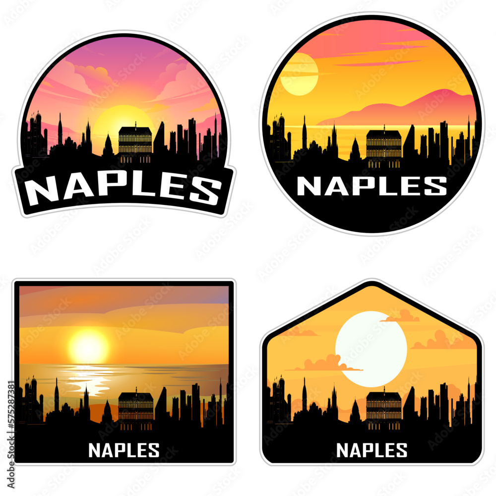 Naples Italy Skyline Silhouette Retro Vintage Sunset Naples Lover Travel Souvenir Sticker Vector Illustration SVG EPS AI