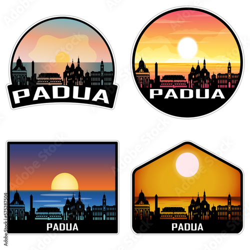 Padua Italy Skyline Silhouette Retro Vintage Sunset Padua Lover Travel Souvenir Sticker Vector Illustration SVG EPS AI