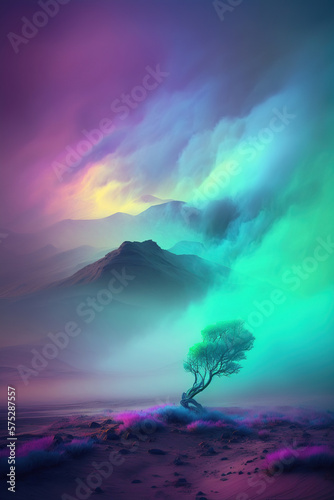 fog covered colorful nature landscape. Generative Ai