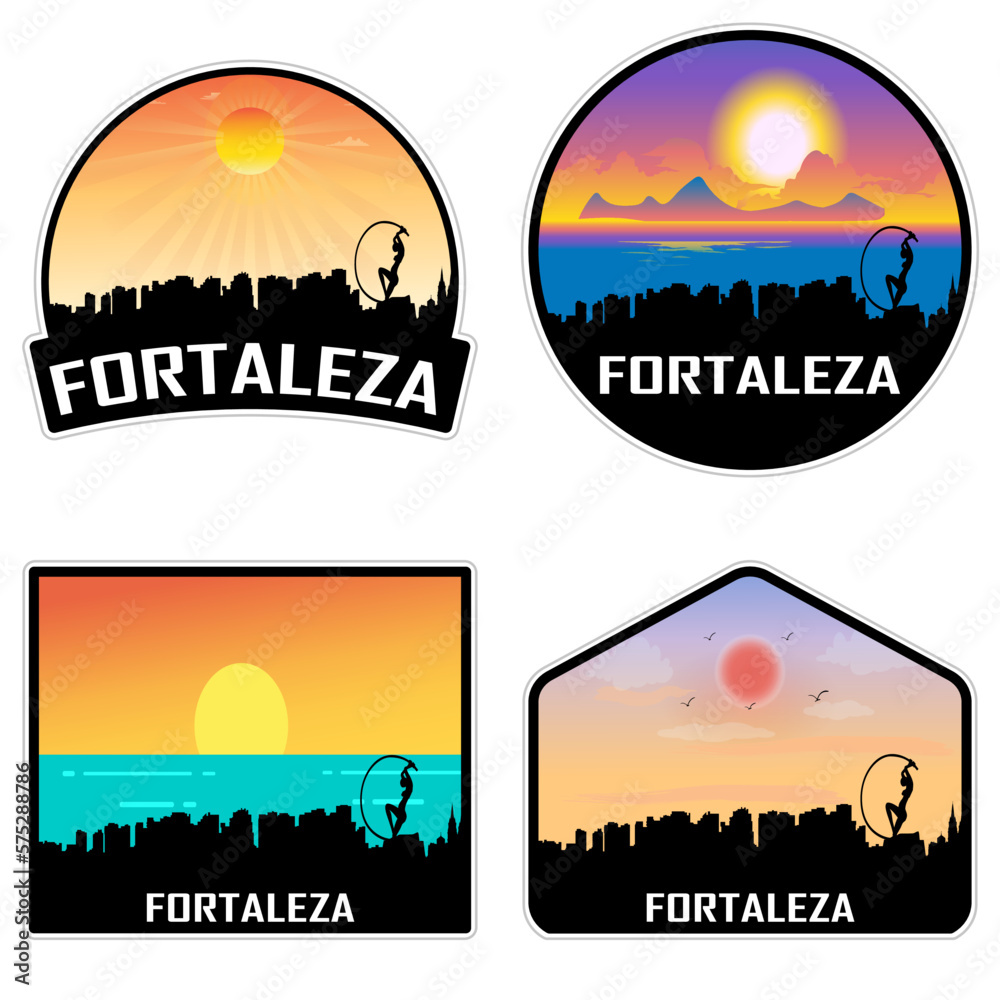 Fortaleza Brazil Skyline Silhouette Retro Vintage Sunset Fortaleza Lover Travel Souvenir Sticker Vector Illustration SVG EPS AI