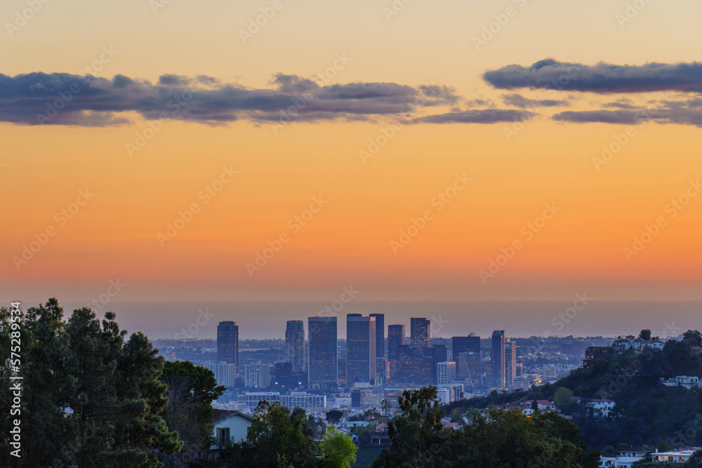 Vibrant Sunset View of Los Angeles Downtown