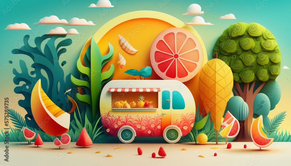 Bright Summer Vibe Caricature Illustration Background - Generative AI