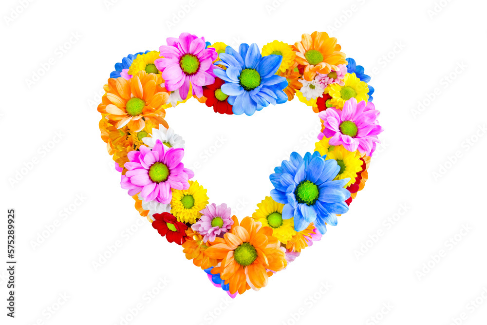 Colorful heart with flowers isolated on white  background