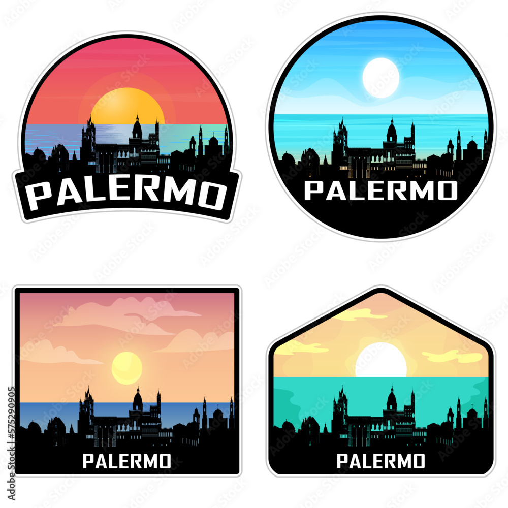 Palermo Italy Skyline Silhouette Retro Vintage Sunset Palermo Lover Travel Souvenir Sticker Vector Illustration SVG EPS AI