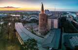 Wieża Piastowska w Opolu i amfiteatr w Opolu w widoku z lotu ptaka