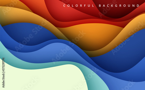 abstract blue, yellow red liquid color papercut wavy layers background. eps10 vector