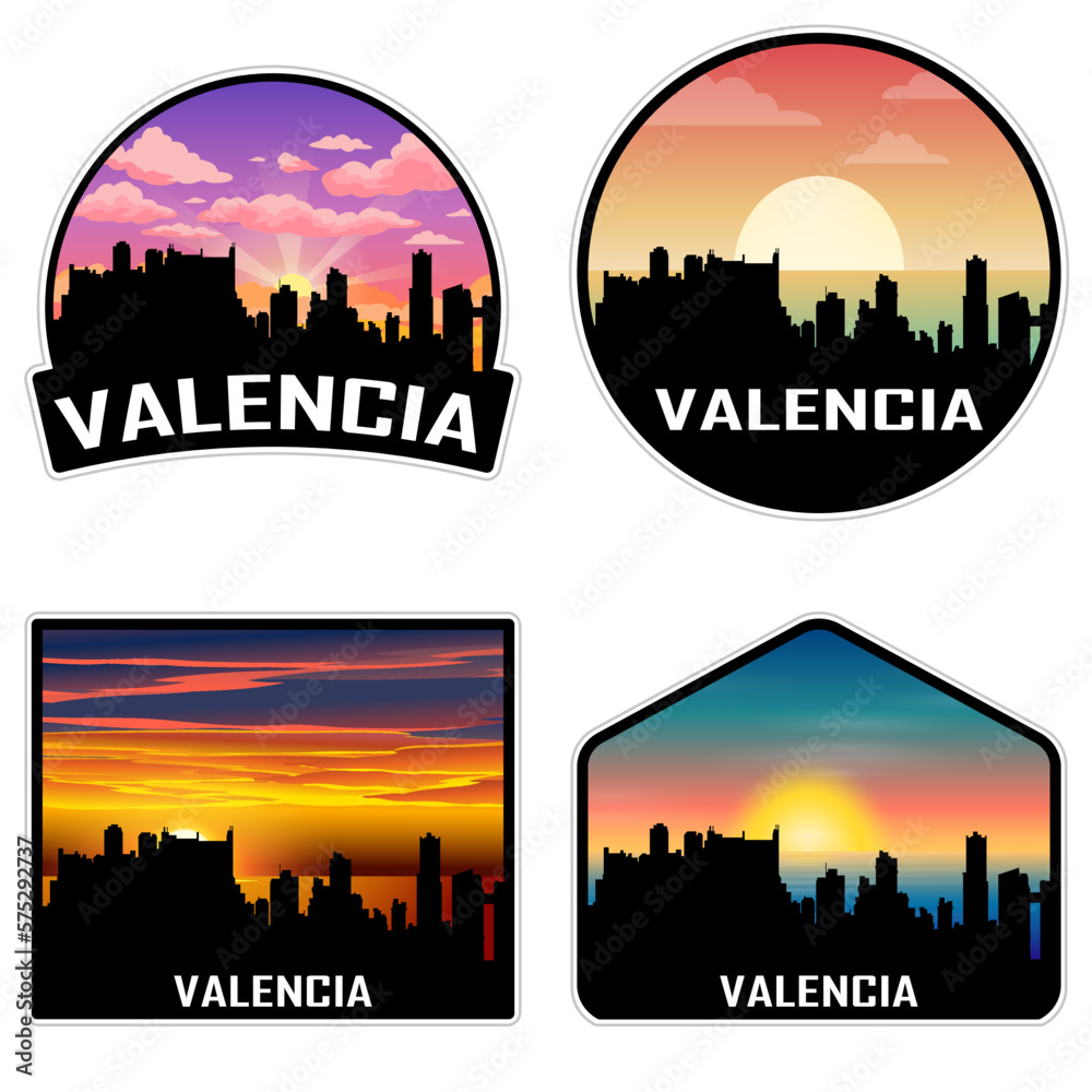 Valencia Venezuela Skyline Silhouette Retro Vintage Sunset Valencia Lover Travel Souvenir Sticker Vector Illustration SVG EPS AI