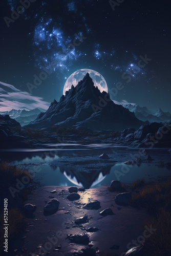 Night landscape view in the mountain generative AI © AlexandraDaryl