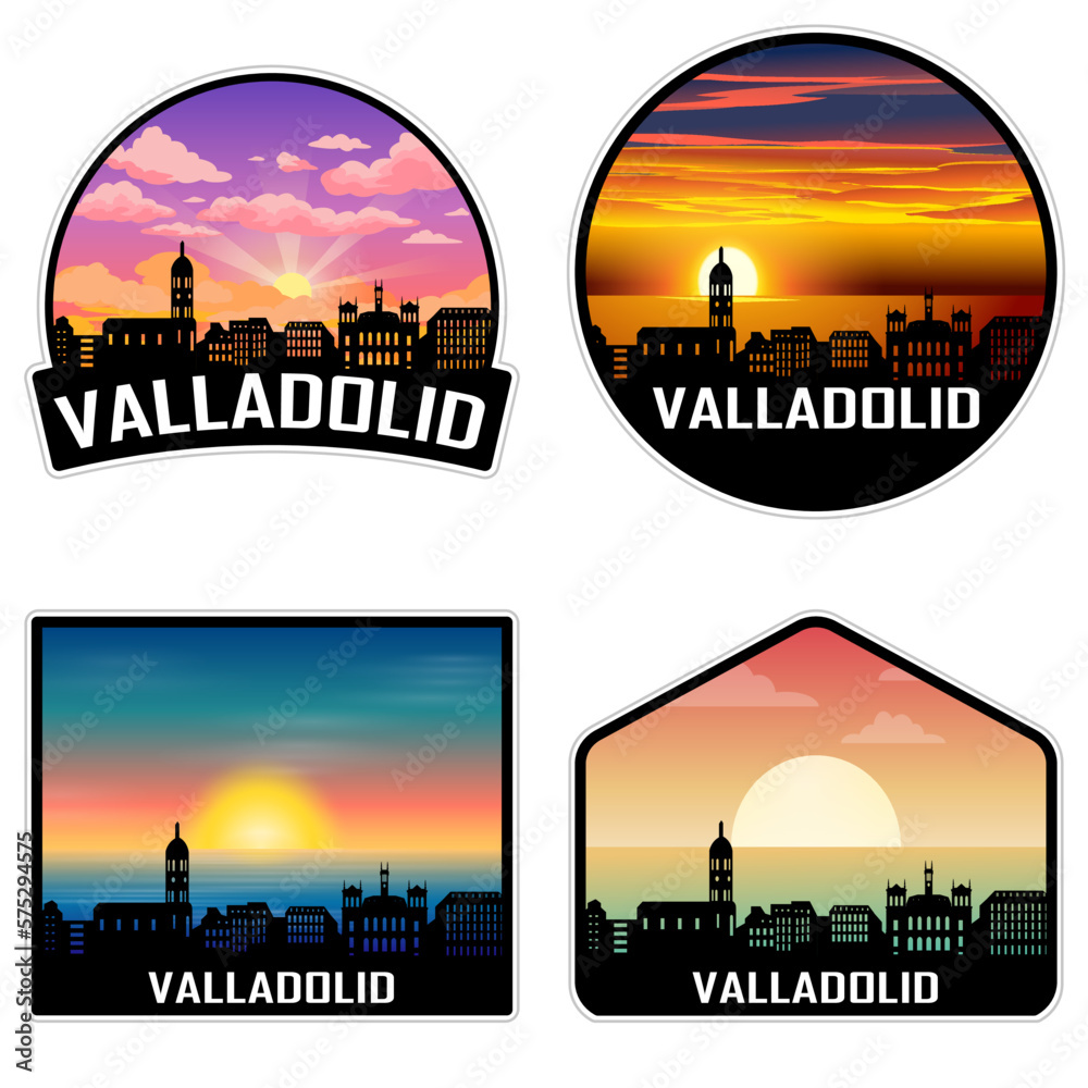 Valladolid Spain Skyline Silhouette Retro Vintage Sunset Valladolid Lover Travel Souvenir Sticker Vector Illustration SVG EPS AI