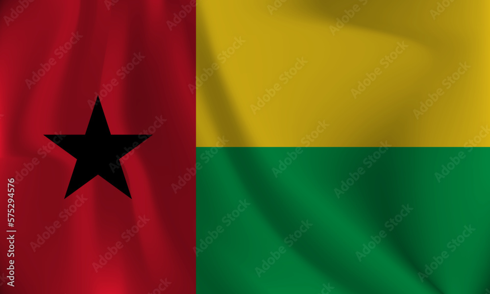 Flag of Guinea Bissau, with a wavy effect due to the wind.