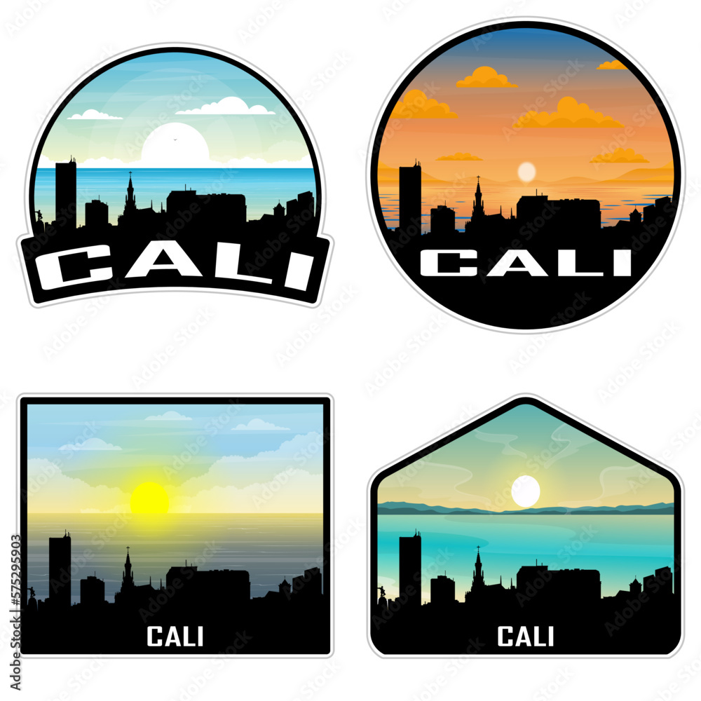 Cali Colombia Skyline Silhouette Retro Vintage Sunset Cali Lover Travel Souvenir Sticker Vector Illustration SVG EPS AI