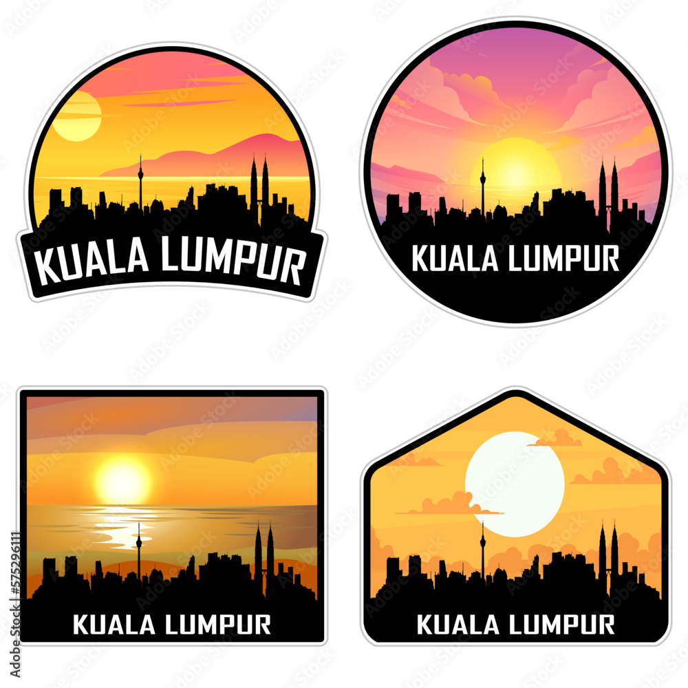 Kuala Lumpur Malaysia Skyline Silhouette Retro Vintage Sunset Kuala Lumpur Lover Travel Souvenir Sticker Vector Illustration SVG EPS AI