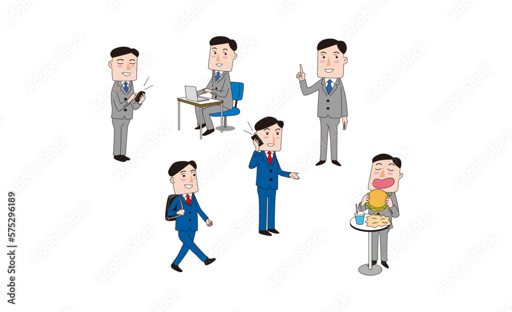 働く日本人ビジネスマンの一日のイラスト01 働く日本人ビジネスマンの一日のイラスト01
