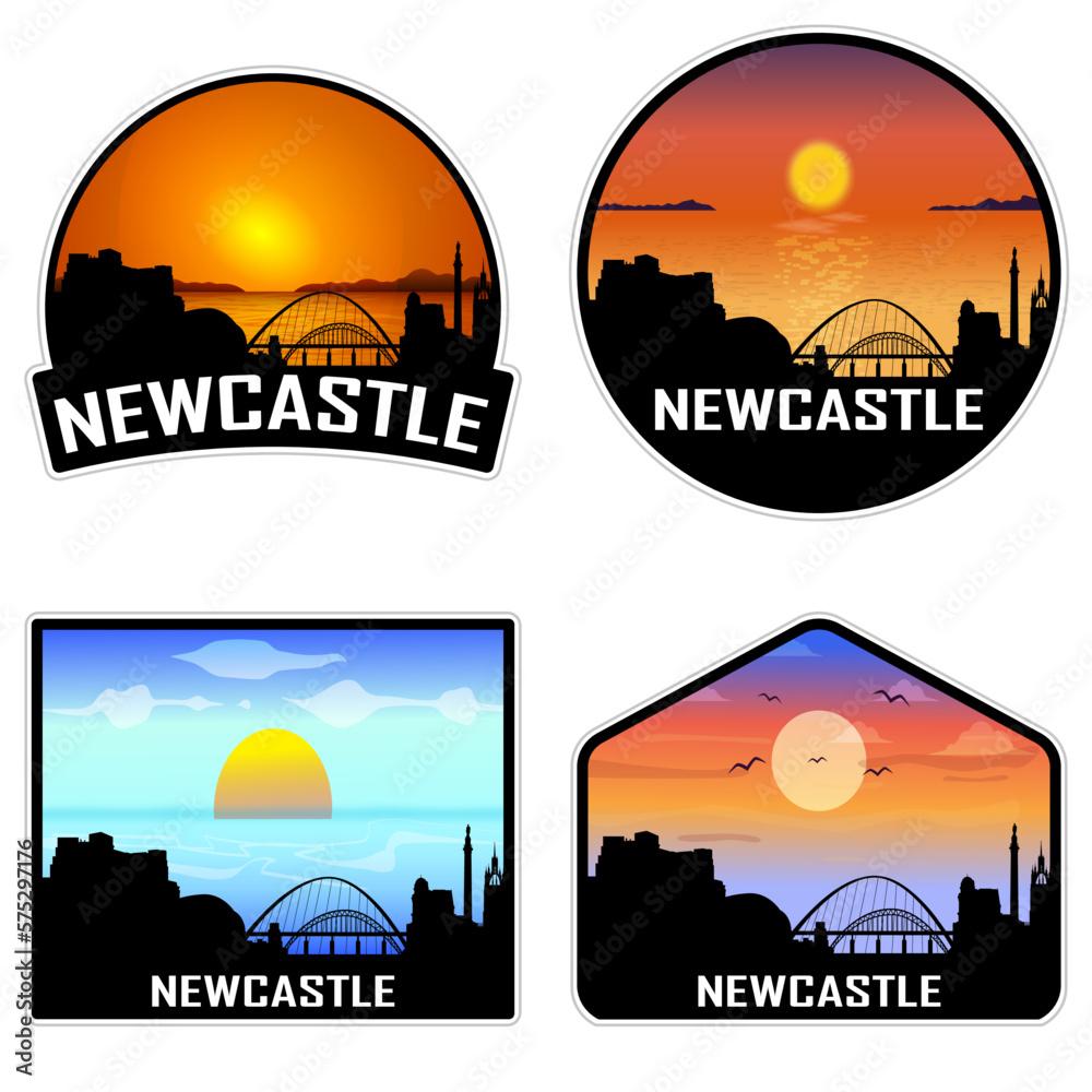 Newcastle England Skyline Silhouette Retro Vintage Sunset Newcastle Lover Travel Souvenir Sticker Vector Illustration SVG EPS AI