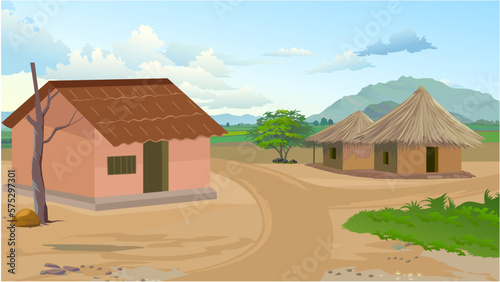 village house rural Indian house green building old and village road, entering the village mail village road
