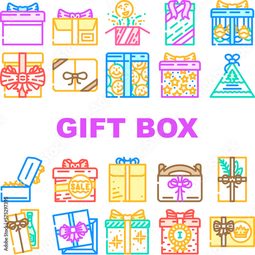 gift box birthday ribbon icons set vector