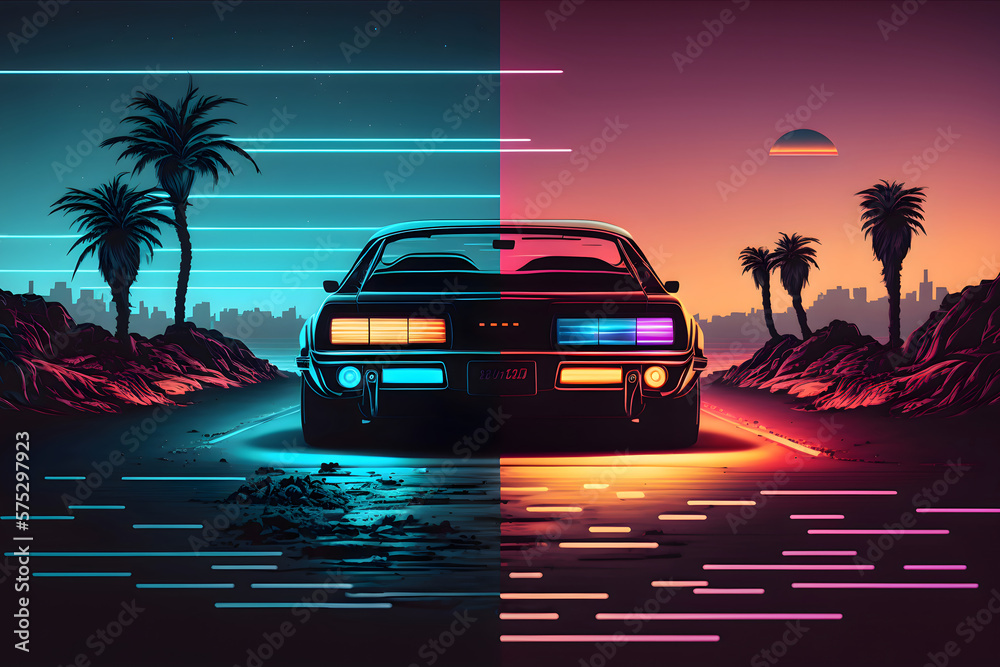 Outrun-inspired digital art with a touch of nostalgia and neon vibes