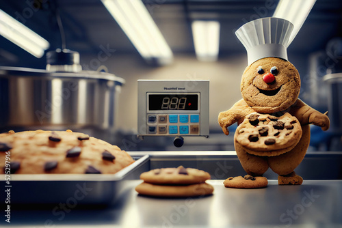 Happy food factory worker is measuring cookies on a scales and preparing to put it in boxes. Generative AI.1