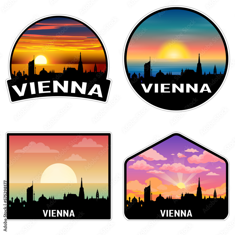 Vienna Austria Skyline Silhouette Retro Vintage Sunset Vienna Lover Travel Souvenir Sticker Vector Illustration SVG EPS AI