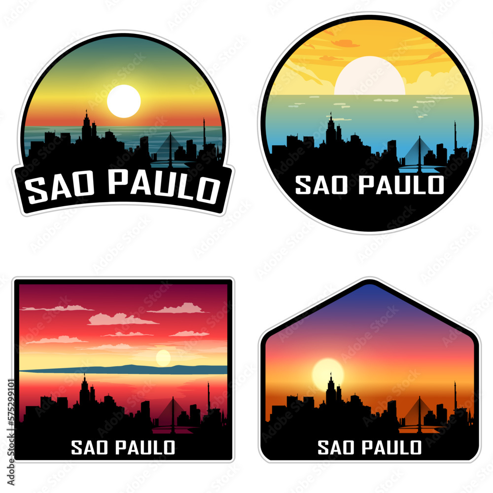 Sao Paulo Brazil Skyline Silhouette Retro Vintage Sunset Sao Paulo Lover Travel Souvenir Sticker Vector Illustration SVG EPS AI