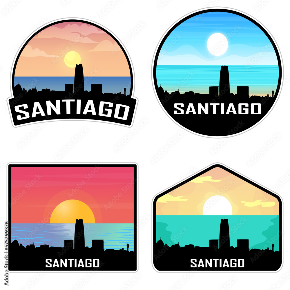 Santiago Chile Skyline Silhouette Retro Vintage Sunset Santiago Lover Travel Souvenir Sticker Vector Illustration SVG EPS AI