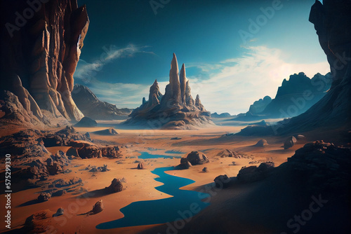 Extraterrestrial landscape. Scenery of alien planet in deep space. Generative ai