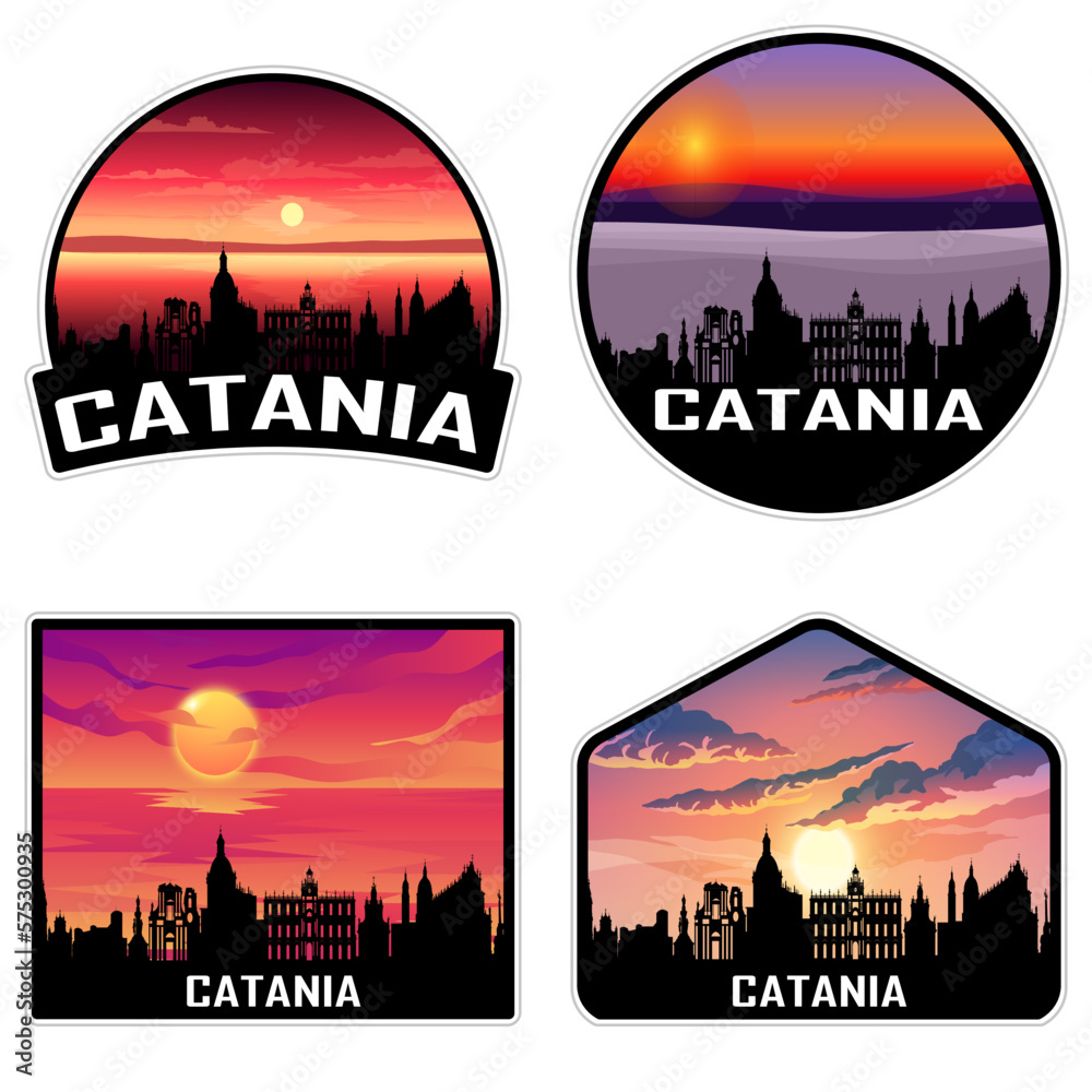 Catania Italy Skyline Silhouette Retro Vintage Sunset Catania Lover Travel Souvenir Sticker Vector Illustration SVG EPS AI