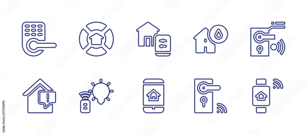 Smart house line icon set. Editable stroke. Vector illustration. Containing smart lock, smarthome, smart home, smart light, smart key, smart watch
