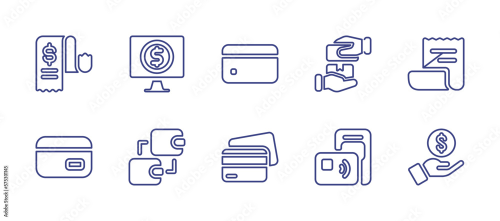 Payment line icon set. Editable stroke. Vector illustration. Containing invoice, online banking, credit card, cash on delivery, receipt, transaction, income