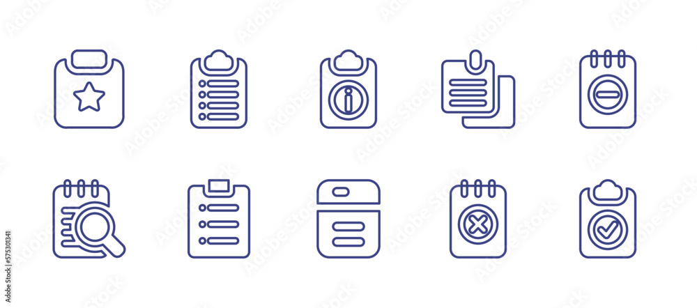 Notes and task line icon set. Editable stroke. Vector illustration. Containing clipboard, notes, task, note