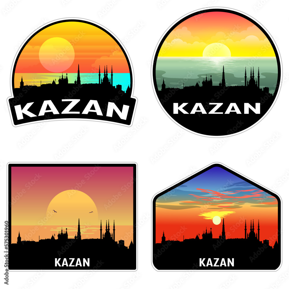 Kazan Russia Skyline Silhouette Retro Vintage Sunset Kazan Lover Travel Souvenir Sticker Vector Illustration SVG EPS AI