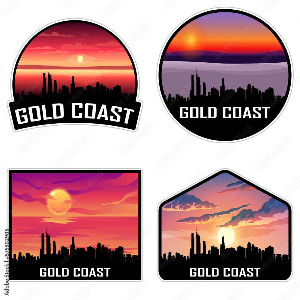 Gold Coast Australia Skyline Silhouette Retro Vintage Sunset Gold Coast Lover Travel Souvenir Sticker Vector Illustration SVG EPS AI