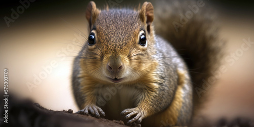 Cute Squirrel Munching on Nut with Adorable Charm (created with Generative AI) photo