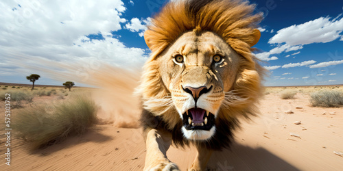 Fierce Lion Roaring in the Savannah with Commanding Presence  created with Generative AI 