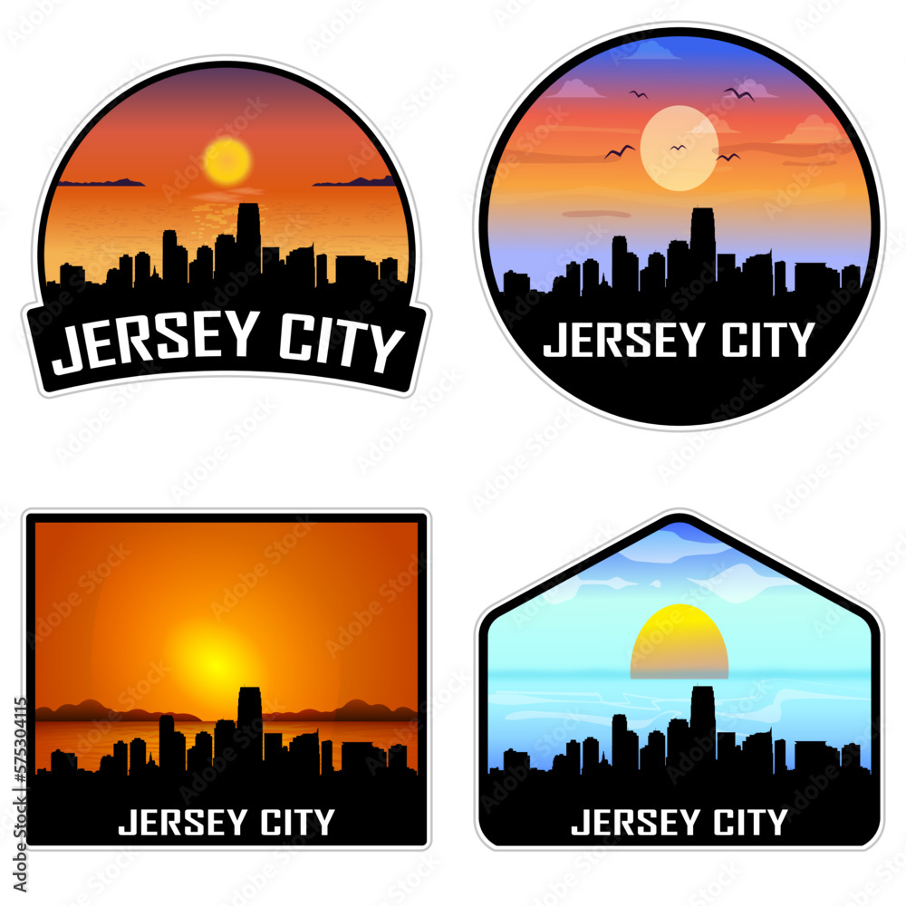 Jersey City New Jersey USA Skyline Silhouette Retro Vintage Sunset Jersey City Lover Travel Souvenir Sticker Vector Illustration SVG EPS AI