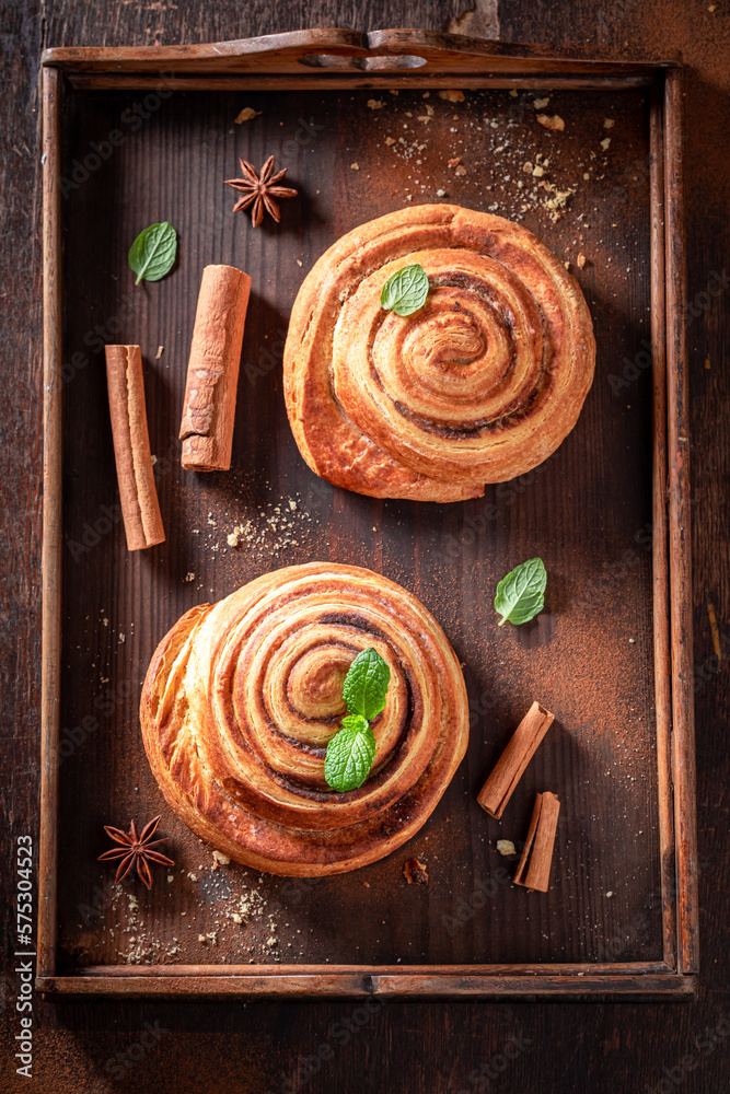 Hot and homemade cinnamon rolls made of cinnamon and butter. Hot and homemade cinnamon rolls made of cinnamon and butter.