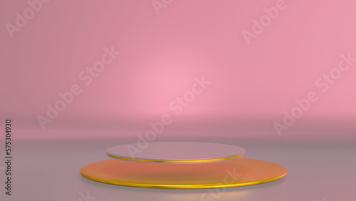 3d podium pastel color round product display yellow background.3d render illustration.