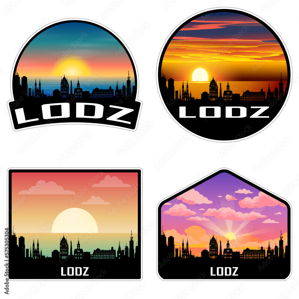 Lodz Poland Skyline Silhouette Retro Vintage Sunset Lodz Lover Travel Souvenir Sticker Vector Illustration SVG EPS AI