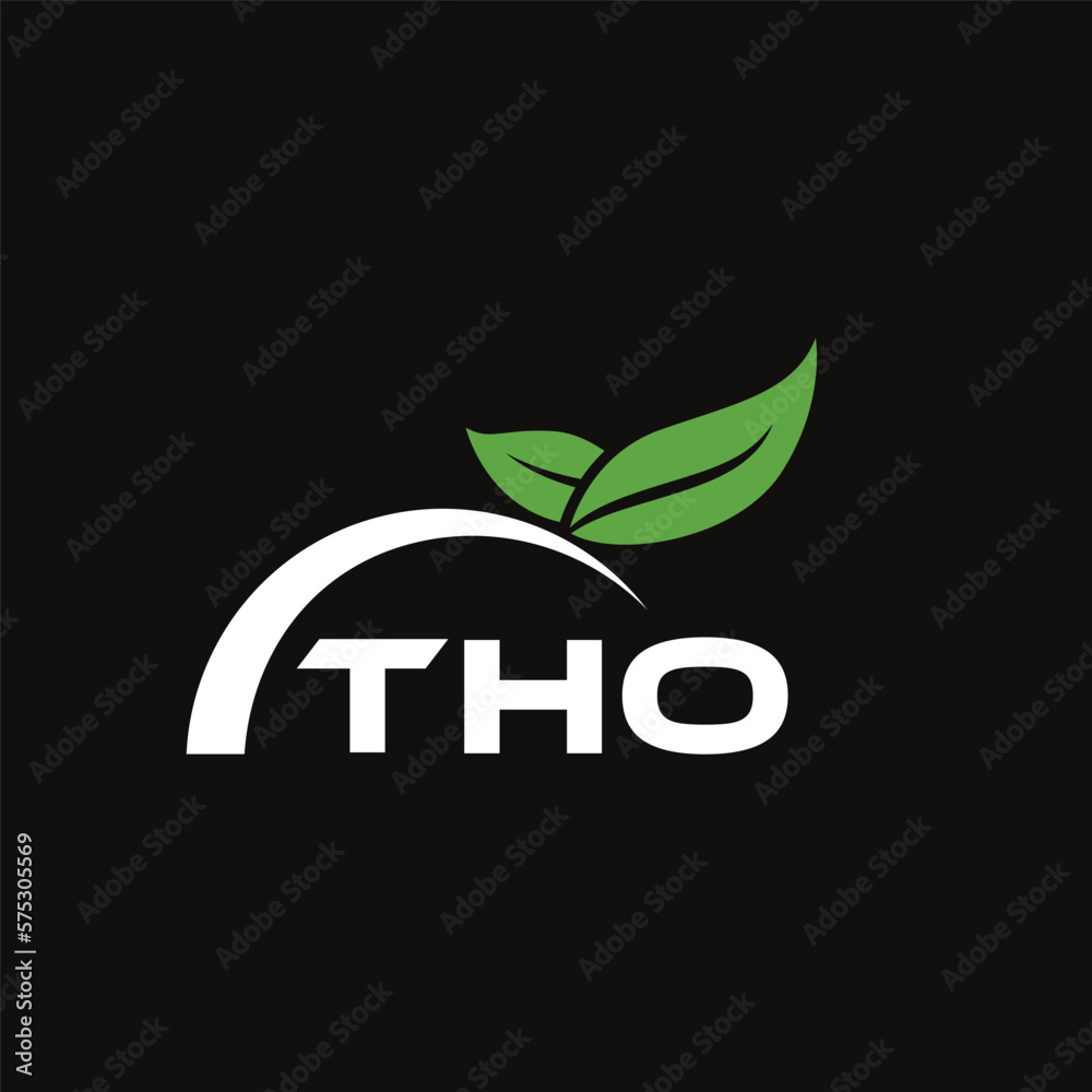 Fototapeta premium THO letter nature logo design on black background. THO creative initials letter leaf logo concept. THO letter design.