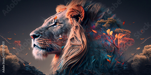 Background of a Lion, blue eyes Gernerative AI