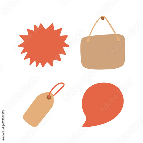 Shopping stickers, sign and tag set in flat vector style. Hand drawn vector illustration
