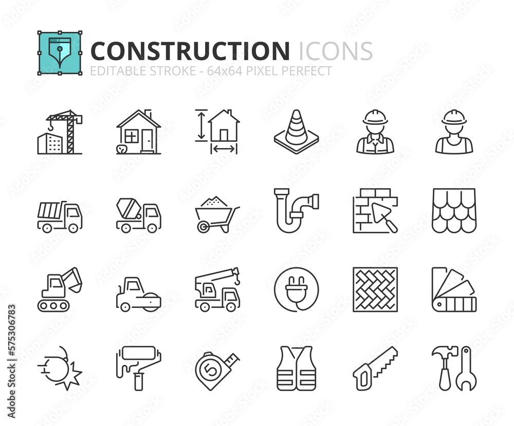Obraz Simple set of outline icons about construction fototapeta, plakat