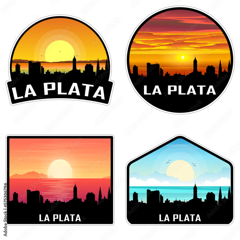 La Plata Argentina Skyline Silhouette Retro Vintage Sunset La Plata Lover Travel Souvenir Sticker Vector Illustration SVG EPS AI